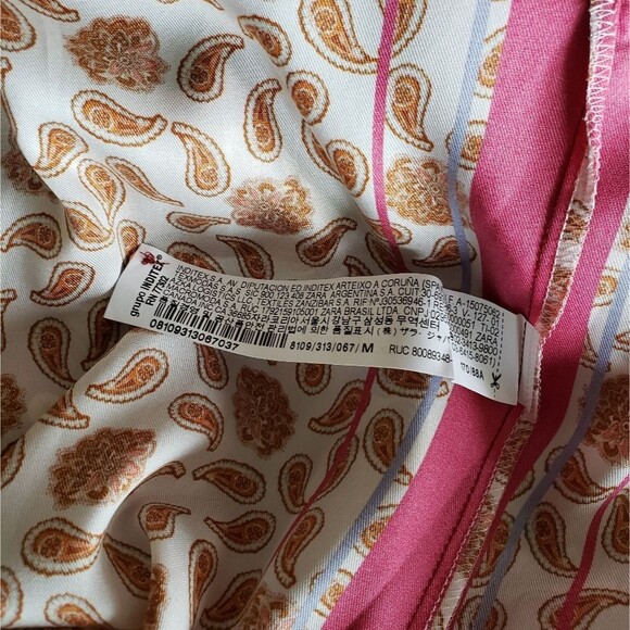 Zara Paisley Floral Printed Satin Button Front Shirt Blouse Women's Medium - Picture 15 of 16